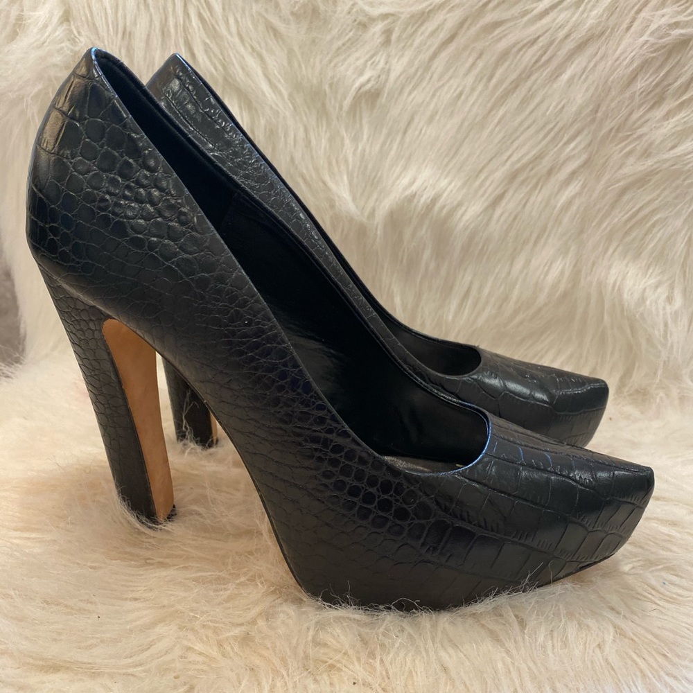 BEBE Crocodile Platform Pumps 
•Color: black